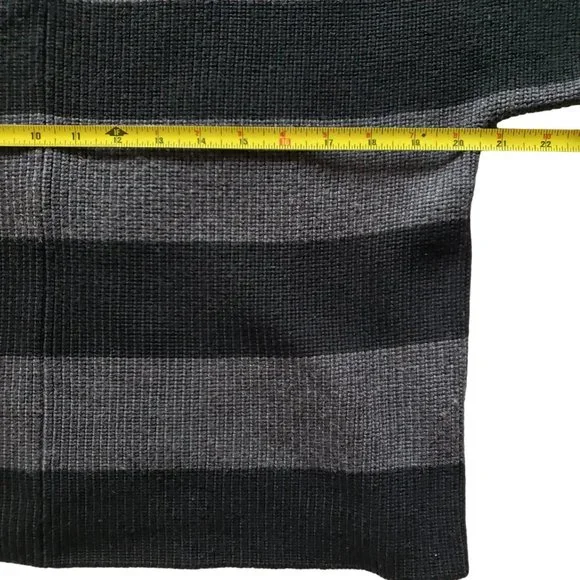 Tory Burch Heavy Warm 100% Wool Oversize Sweater Black Gray Wide Stripe M